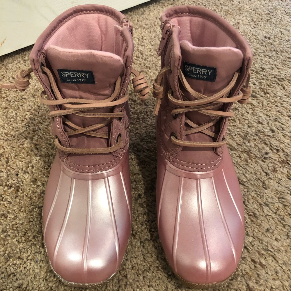 NWOT Sperry Girls Size 1 Duck Boot Shimmer Pink